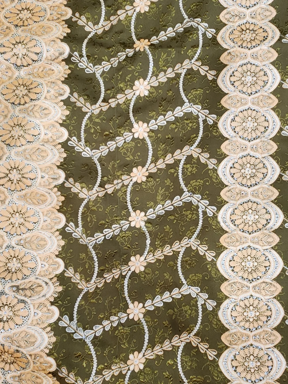 Olive Green and Peach Printed 3-pc Ladies Set